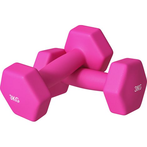 Lot 2 haltères hexagonales rose 2x3kg poignée antidérapante entraînement musculation domicile fitness
