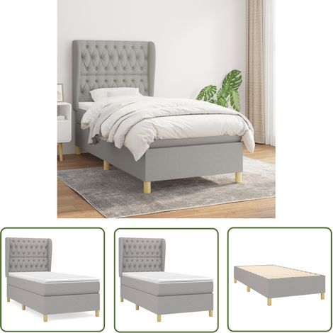 The Living Store Sommier à lattes de lit avec matelas Gris clair 90x200 cm Tissu - Lit Plateforme - Lit Tapissier - Literie - Matelas Ressorts Ensachés - Tête De Lit Ajustable (1/5)