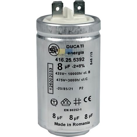 Condensateur Moteur - 8 µF - 450 V - Pour Sèche-Linge - 1 Pièce