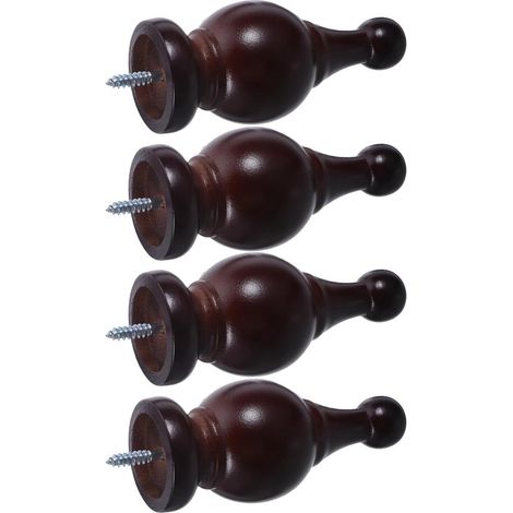 4-teiliges dekoratives Gardinenstangen-Endset aus kaffeefarbenem Holz, 28 mm