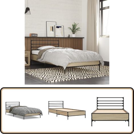 Bettgestell Sonoma-Eiche 75x190 cm Holzwerkstoff und Metall - Holzbettwäsche - Doppelbett - Bettkasten - Boxspringbett - Lattenrost