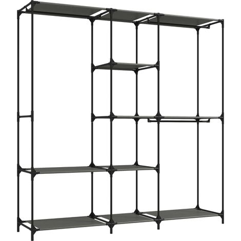 Textil-Kleiderschrank, tragbar, werkzeuglos, mit 3 Kleiderstangen und 5 Ablagen, 182 x 43 x 182 cm, Schwarz (1/5)