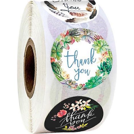 rouleau de 500 autocollants « Merci » chics, motif floral, à faire soi-même, pour la pâtisserie, l'emballage cadeau, les fêtes et la maison.-2.52.5cm