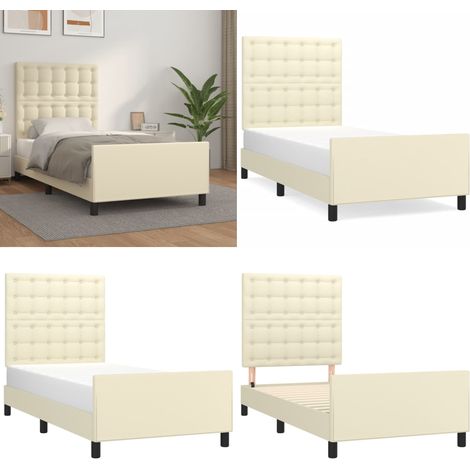 Bettgestell mit Kopfteil Creme 90x200 cm Kunstleder - Kopfteil - Kunstlederbett (1/5)