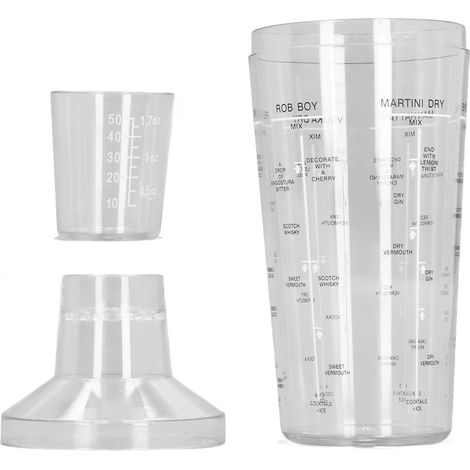 Shaker à Cocktail Transparent en PC Résistant aux Chocs avec Échelle de Mesure Précise 530ML pour Bar et Fête (1/5)
