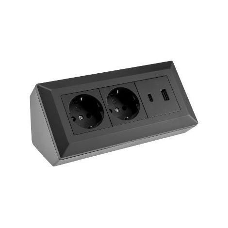 Steckdosenblock 2-Fach, USB-A, USB-C PD, Schwarz (1/5)