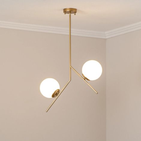 [GEBRAUCHT] B-Ware Hängeleuchte Pendelleuchte Dolunay Gold Metall Glas E27 2-flammig 43 cm Lampe (1/2)