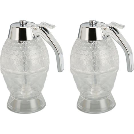 Distributeur de miel 2 pièces, verseuse sirop en forme de sablier, anti-fuite transparente, idéale pour olives, gingembre et champignons. (1/5)