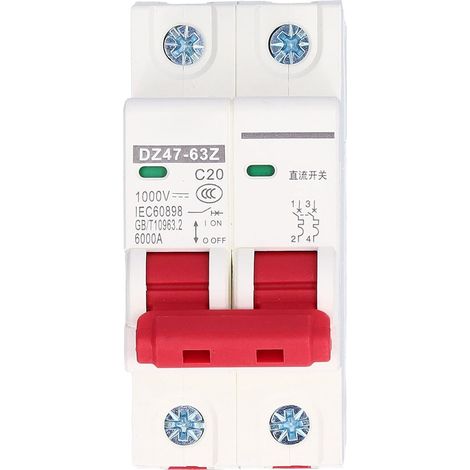1000V 20A DZ47 63Z 2P Photovoltaic DC Circuit Breaker, for Photovoltaic Systems Magnetothermal Triggering DIN Rail Mount 35mm PV Disconnector (1/5)