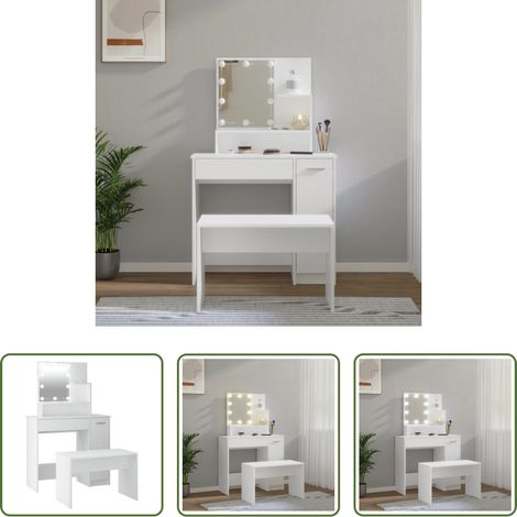 Coiffeuse avec LED -  Ensemble de coiffeuse avec LED Blanc Bois d'ingénierie (1/5)
