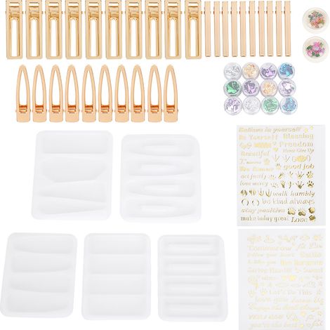 Lot de moules en silicone pour épingles à cheveux DIY, moule à résine époxy cristal pour accessoires capillaires faits main, kit de création artistique pour filles (1/5)