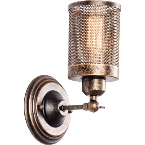 Applique murale industrielle, Abat-jour en métal avec abat-jour en filet à l'intérieur, lampe murale vintage, douille réglable pour porche de garage Hallway (1/5)