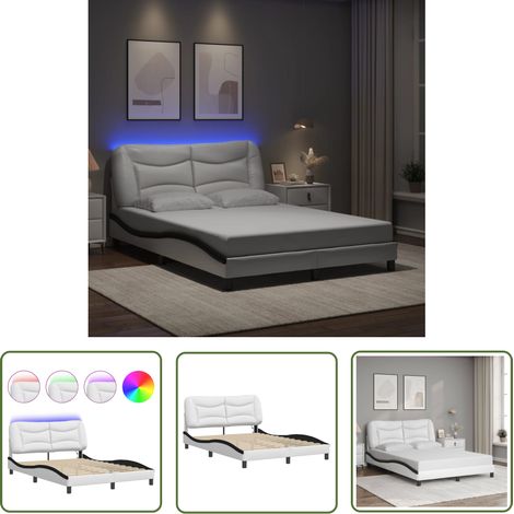 The Living Store Bettgestell mit LED Weiß und Schwarz 120x200 cm Kunstleder - Bettsofa - Schlafzimmermöbel - Doppelbett - Boxspringbetten - Lederbett (1/5)