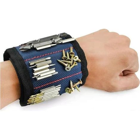 Bracelet magnétique adhésif avec fermeture Velcro, pour outils et rangement magnétique. Noir, 3 rangées, 6 aimants. (1/5)