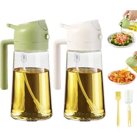 2 nebulizzatori per olio da cucina da 470 ml (16 oz), nebulizzatori per olio da cucina 2 in 1, per friggitrice ad aria, insalata e barbecue (avorio, verde) (1/5)