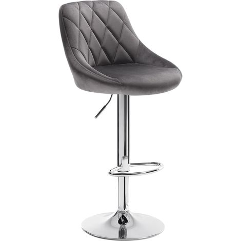 Woltu – Tabouret de bar en velours gris foncé – Hauteur réglable 60-82 cm – Siège 35x38 cm – Cadre métal chromé – Confort ergonomique - 1xTabouret (1/4)