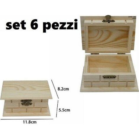TrAdE Shop Traesio - Set 6 Scatole Box Astuccio In Legno Decoupage Portagioie Cofanetto 53377a -