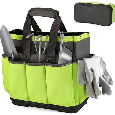 Sac à outils de jardinage, fond en plastique imperméable, sac de jardinage à 8 poches, étui de jardinage Oxford, support pour sac à outils de jardinage intérieur et extérieur (outils non inclus). (1/5)