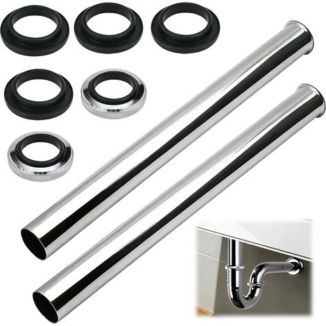 2 Pièces Tube Plongeur Siphon Acier Inoxydable, 200mm/300mm Tube Plongeur Universel pour Siphon avec Écrou et Joints en Caoutchouc, pour Salle de Bain et Cuisine (1/5)