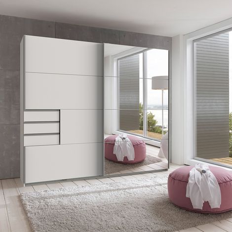 Schwebetürenschrank 2-türig 225cm, weiß mit Spiegelfront, STRATFORD-43 (1/4)