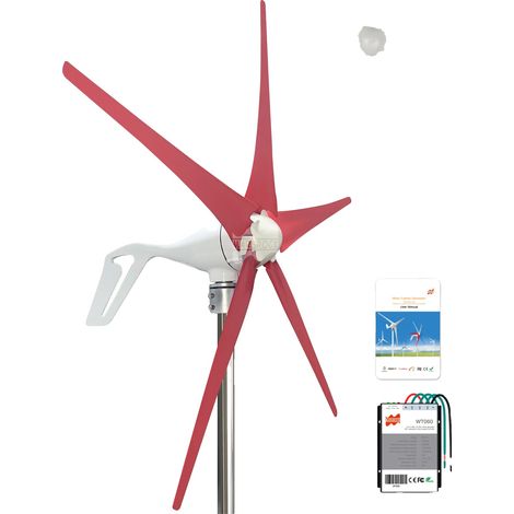 Générateur d'éolienne, puissance de 400W, production d'énergie efficace, Rouge 5 lames, 400W, 24V (1/2)