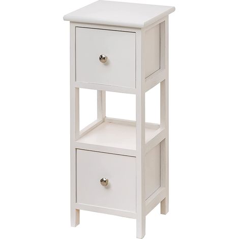 Baroni Home Comodino, Mobiletto da Soggiorno, Salotto, Camera da Letto, Cameretta, Bagno, Mobiletto Multiuso, Colore Bianco con 2 Cassetti e 1 Ripiano Misure 25X25X61 cm (1/5)