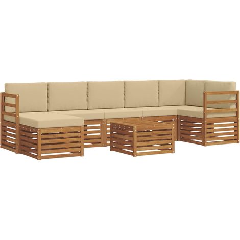 Conjunto de sofás de exterior con cojín 8 pcs Natural y Beige vidaXL