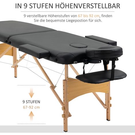 Table de massage pliable, canapé réglable en hauteur, banc esthétique en similicuir noir et bois pour spa, salon (1/4)