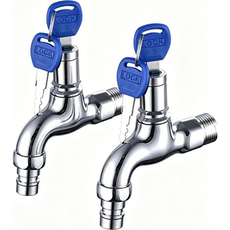 Robinet à Bec Pointu avec Verrouillage à Clé, Corps en Cuivre, Lot de 2, pour Machine à Laver (1/4)