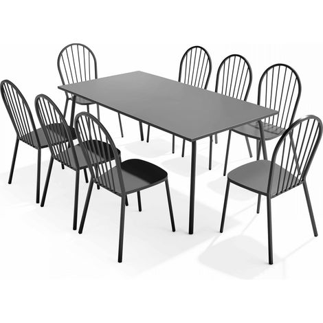 Ensemble table de jardin et 8 chaises bistrot en acier gris - Palavas (1/5)