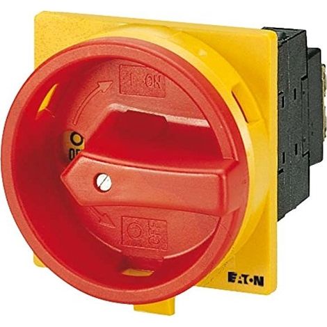 Eaton Interrupteur principal, P1, 25 A, Montage, 3 pôles, Fonction ARRÊT D'URGENCE, avec manette rotative rouge et collerette de blocage, 110197