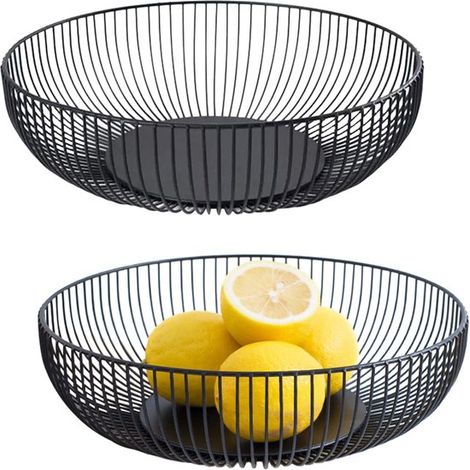 Frutero moderno de metal negro mate - 2 piezas, diseño redondo para verduras, frutas, pan - almacenamiento y presentación, 28 x 8 cm Frutero (1/5)