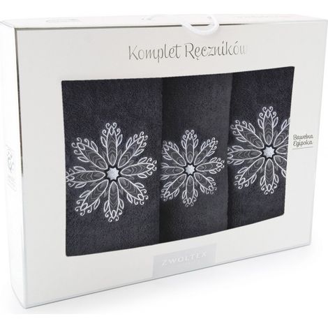 Set di 3 asciugamani Zwoltex con motivo a rosette color grafite