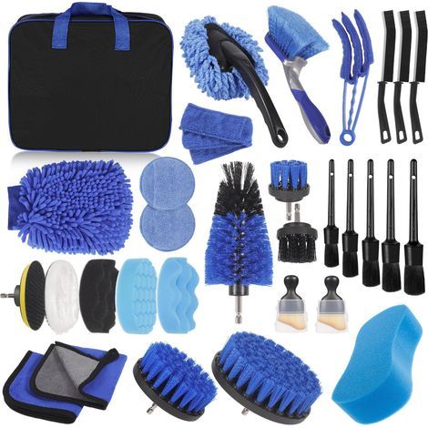 31 pièces Kit Nettoyage Voiture,Kit de Brosse Nettoyage Voiture pour l'intérieur et l'extérieurBrosse Intérieur et Extérieur, Fentes d'aération, Moteur, Roues,Nettoyage Domestique (1/5)