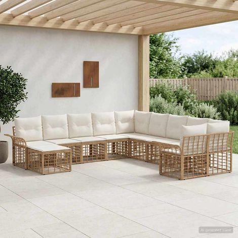 Salon de jardin d’angle modulable 11 pièces en polyrotin blanc naturel et crème - PANGIVO (1/5)