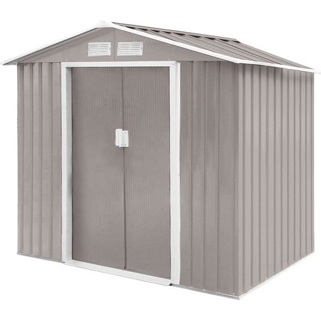 Hattoro – Abri de jardin métal 213 × 117 × 185 cm – 3,6 m³ – 2 portes coulissantes – Grilles d'aération – Toit à pignon gris clair