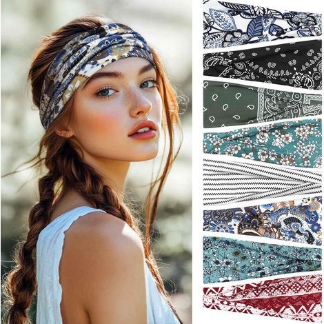 8 Pcs Bandeau Cheveux Femme, Antidérapant Bandeaux Mode pour  Sport Headband Elastique Cheveux Accessoire Cheveux Adapté Yoga Fitness Exercice (1/5)