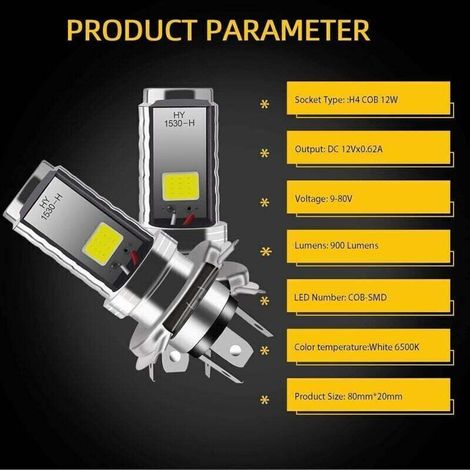 H4 12W COB-LED-Lampen für Fern- und Abblendlicht – 2er-Pack, 12V, kompatibel mit Motorrädern und Autos