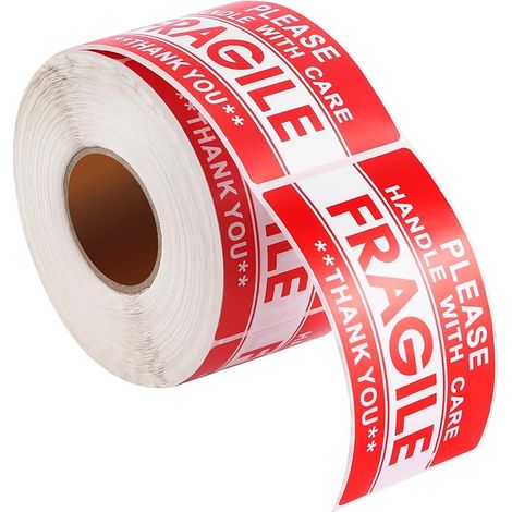 Zerbrechliche Aufkleber, Vorsicht zerbrechlich, Warnaufkleber für zerbrechliche Waren, Etiketten werden verwendet, um die Verpackung zu schützen, MAINTENANT AVEC CARE FRAGILE MERCI (2 x 9 cm) (1/5)