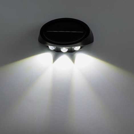 Lot de 2 Éclairage extérieur LED solaire pour clôture, 3 lampes LED pour clôture (décoration), Applique murale à économie d'énergie, Lumière blanche (1/4)