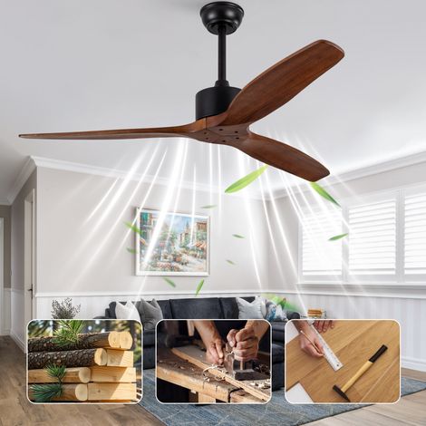 Deckenventilator 132x132x30,5 cm aus schwarzem Holz ohne Licht für Wohnzimmer – MEUBLIV (1/5)