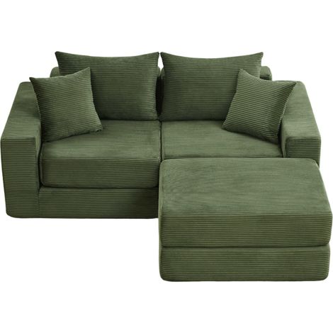 Canapé modulable 2 places en velours côtelé vert, convertible en lit d'appoint, design compact pour petit salon et appartement, assise confortable CHICFURN (1/5)