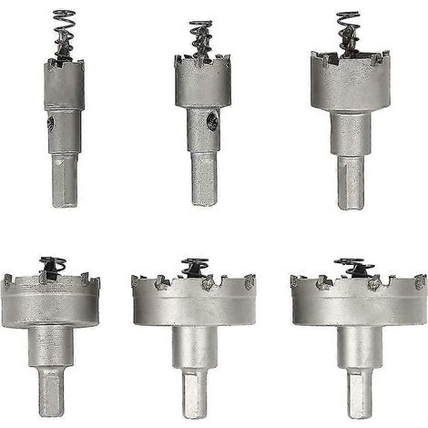 Scie cloche pour métal, jeu de 6 forets scie cloche en carbure, scies cloches en acier inoxydable, pour aluminium, acier, fer, cuivre, bois, 16 mm, 22 mm, 30 mm, 40 mm, 50 mm