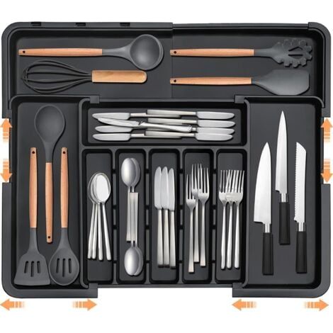 Organisateur de tiroir de cuisine extensible-plateau à couverts réglable, organisateur de couverts pour ranger cuillères et fourchettes (1/4)