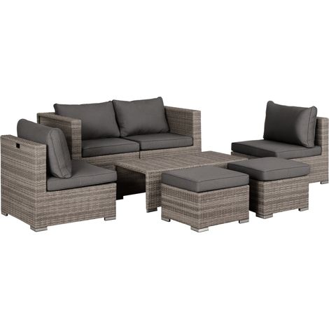 Salotto da Esterno in Rattan PE da 8 Pezzi, Set Mobili da Giardino Salvaspazio con Poltrone, Tavolini e Sgabelli, Grigio