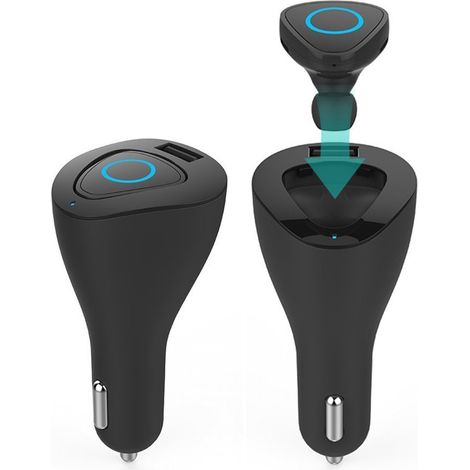 Trade Shop - Auriculares Bluetooth Mini Wifi Usb Cargador De Coche Micrófono Para Teléfono Inteligente - (1/5)