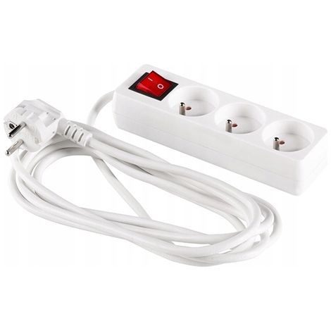 Cable alargador de 3 tomas, 3 m + 0, con interruptor