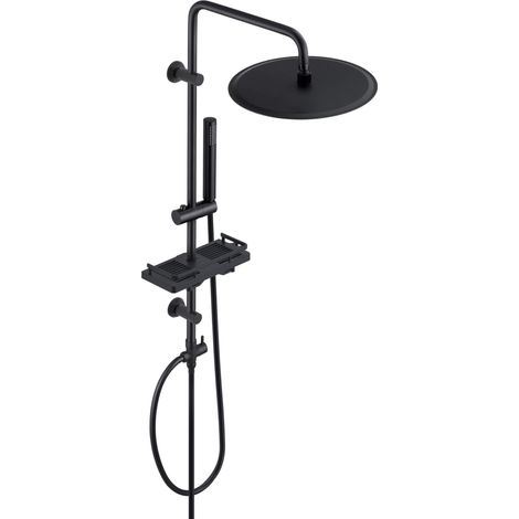 Colonne de Douche sans Robinet en acier inoxydable, Ensemble de Douche Murales Réglables avec Pommeau de douche Effet Pluie, Étagère et Douchette 30 cm Noir (1/5)