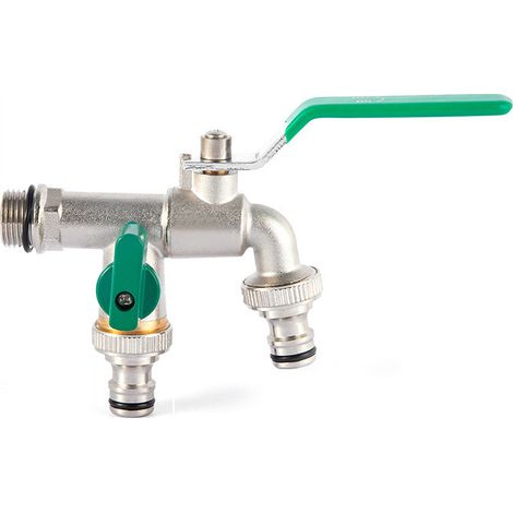 Garden Double Faucet, Brass Water Faucet, High Quality 3/4 Inch Gauge Faucet - Green (1/4)