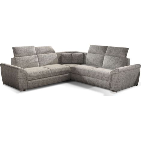 Canapé d'angle réversible et convertible tissu Neo - Pieds acier chromé-Gris clair chiné (1/5)